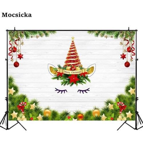 Mocsicka Wood Merry Christmas Backdrop Unicorn Gold Star Baby Shower Photography Background Decoration for PhotoStudio Photocall
