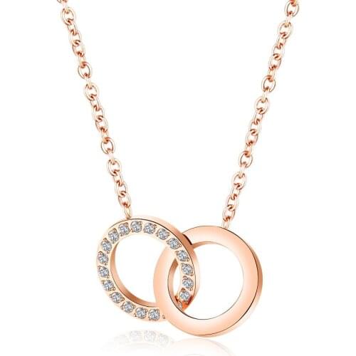 Fashion Double Circle Zircon Pendant Necklaces Simple Titanium Steel Jewelry Woman Gift Drop Shipping