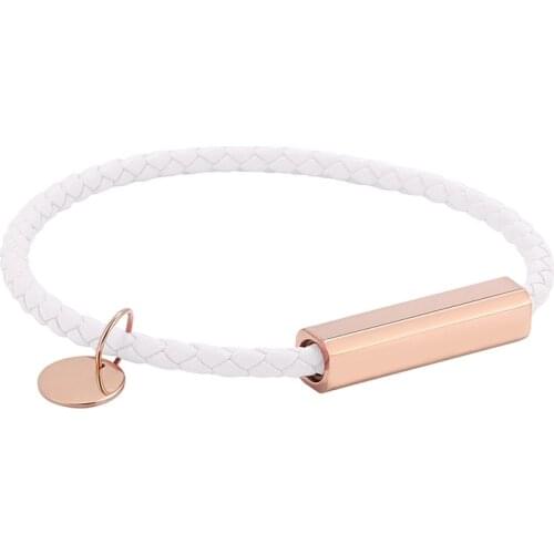 Fashion Charm Jewelry White Braided Leather Bracelet Women Men Stainless Steel Magnet Buckle Couples Leather Wristband PD0718