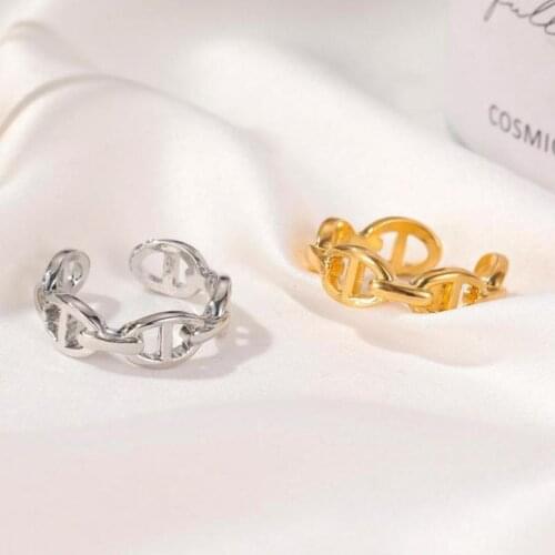 Geometric Chain-shape Ring New Index Finger Rings For Women Gold Silver Color Jewelry Simple Resizable Pinky Ring Jewellery J39