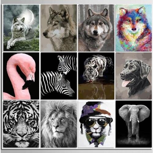 Black and White Animals Coloring Diy Oil Painting By Numbers Tiger Lion Wolf Bear Wall Canvas Art Picture Home Decoration Gift