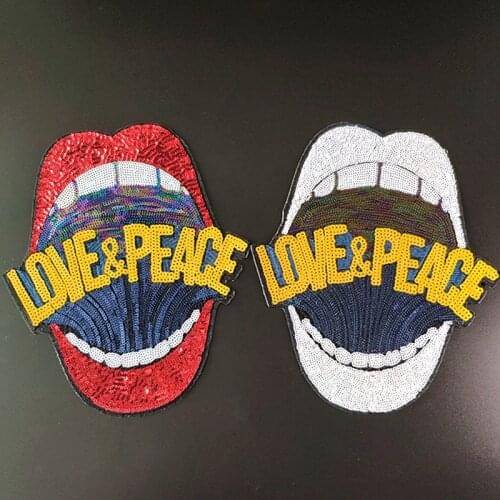 Name Logo Patch LOVE Lips Iron on Patches Bulk for Clothing Red White Sequin Accessories Diy Stickers for Clothes Large Badge