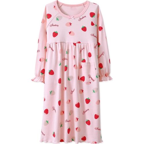 Kids Girl Nightdress Girls Long Dress Toddler Girls Sleepwear Strawberry Kids Nightgown Kawaii Princess Dress Childrens Pajamas