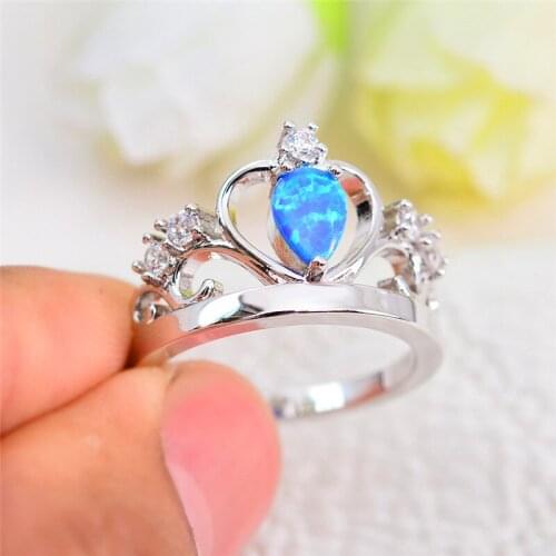 Unique Style Male Female Blue Fire Opal Ring silver color Engagement Rings For Couple Cute Queen King Crwon Ring