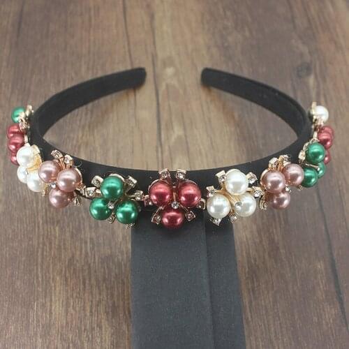 Elegant Fashion green red pearl Personality Headband New Baroque Full Pearl Circle Geometry Retro Hair Accessories Headband