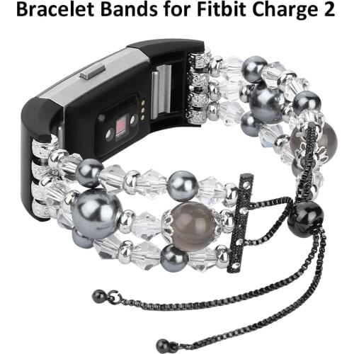 For Fitbit Charge 2 Strap Women Bead Pearl Jewellery Replacement Wristband Elastic Bracelet for Fitbit Charge 2 Band Watchband