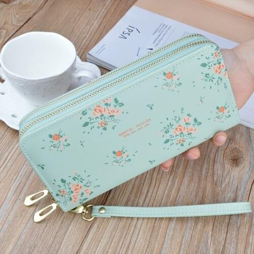 Luxury Designer Double Zipper Women Wallets Large Capacity Long Clutch Bag Double Wallet Soft Leather Printing Change Mobile Bag