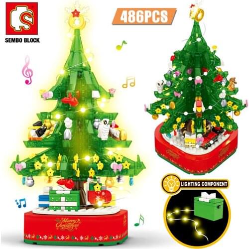 SEMBO Christmas LED Theme Rotating Shining Music Box Bricks Friends House DIY Building Blocks Toys For Children Christmas Gifts