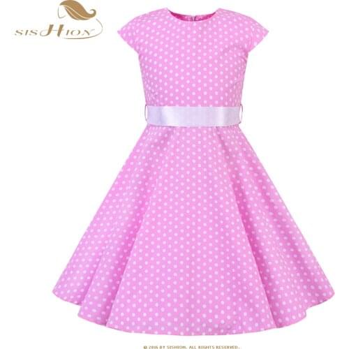 SISHION Kids Baby Girl 50s Vintage Dress Short Sleeve Cherry Strawberry Dresse VD1868 High Waist Floral Retro Dress for Girl