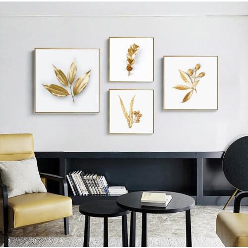 Modern Golden Leaves Nordic Canvas Painting Print Wall Art Home Decor Poster Minimalist Fresh Plant Picture Painting for Bedroom