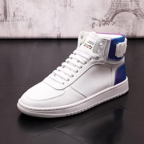 British Mens White Casual Shoes High Top Lace Up Street Hip Hop Trending Leisure Sport Shoes Platform Zapatos Size 38-43 ERRFC