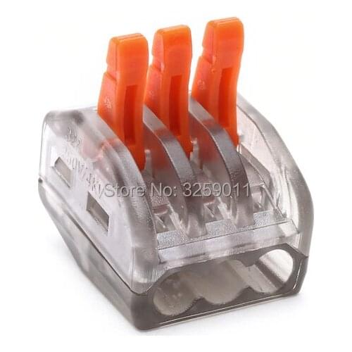 400PCS PCT-213 222-413 Transprent Universal Compact Wire Wiring Connector 3P Electrical crimp connectors transparent 28-12 AWG