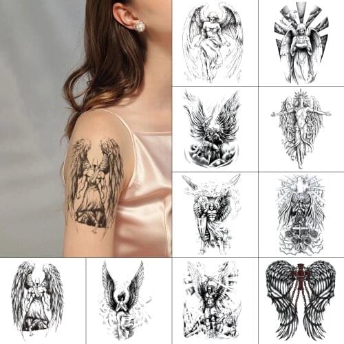 Black Ink temporary tattoo stickers jesus Waterproof tattoo Angel wings demon Body art tattoo jesus Fake light for men women