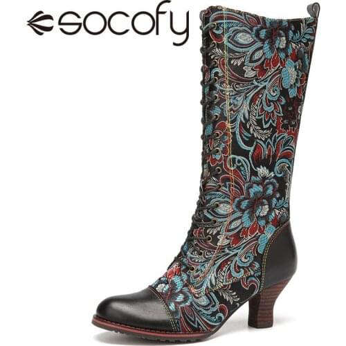 SOCOFY Women Vintage Style Riding Boots Lace-up Leather Knee High Boots Long Boots Casual Over-knee Boots botas de mujer 2020