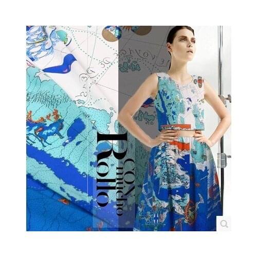 Women Dress Super High-end Computer Digital Blue Map Paints Heavy satin crepe silk 100% Purel Silk Fabric Woven Wholesale