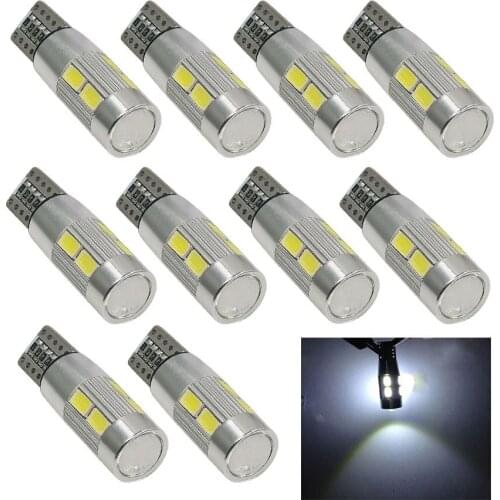 10Pcs T10 W5W Car LED Signal Bulb Canbus Auto Interior Light Reading Turn Wedge Side Parking Reverse Brake Lamp 10SMD