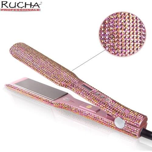 2 Inch Titanium Hair Straightener Flat Iron LCD Display Rhinestone Styler MCH Instant Heat-up 480℉ Fast Warm-up
