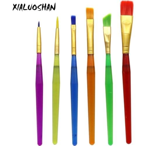 6 pcs/set Plastic Handle Nylon Hair Oil Brush Watercolor Brush Childrens Drawing Tools Art Supplies