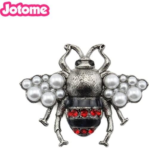 Antique Copper Bumble Pearl Enamel Bee Honeybee Insect Bee Brooch Pin