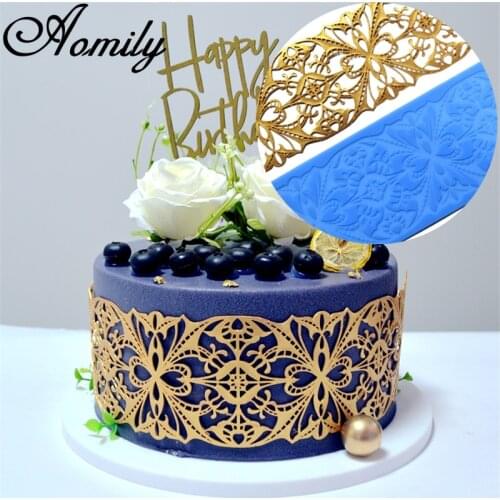 Aomily Artistic Petal Design Lace Silicone Mold Wedding Cake Border Decoration Fondant Cake Surround Food Grade Mat Baking Mold