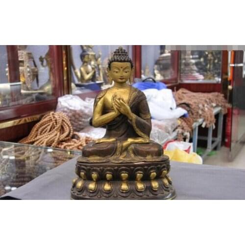 Fast shipping USPS to USA S3072 12 Tibet Purple Copper Bronze 24K Gild Gold Enlightening Sakyamuni Buddha Statue