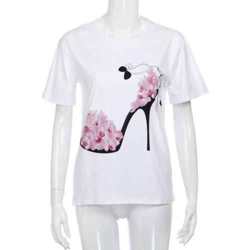 Feitong 2021 Women Short Sleeve High Heels Printed Tops Beach Casual Loose топики Top Shirt Blusa блузка женская Female топики