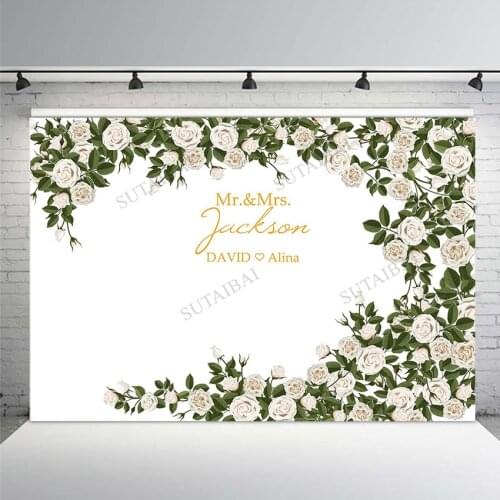 Custom Green Leaf Rose Floral Wedding Backdrop Marriage Anniversary Birthday Party Photography Backgrounds For Photo Studio