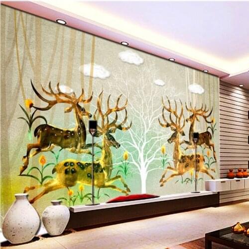 Photo wallpaper American Retro Pastoral Background Wall Trees deer living room TV background wall mural stereo wallpaper