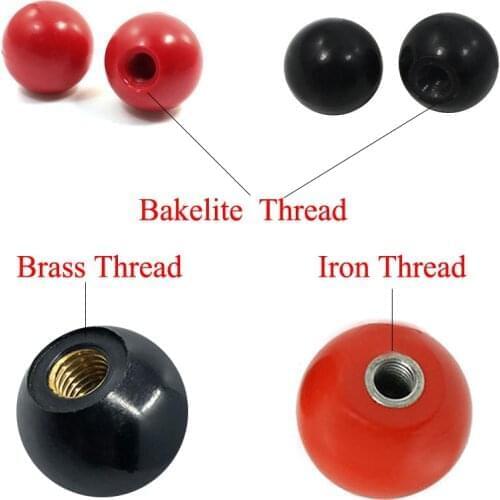 M4 M5 M6 Nut Thread Hole 16mm 20mm 25mm Length Brass Iron Bakelite Red Black Hard Plastic Round Clamping Ball Knob Handle