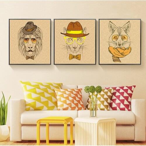 HAOCHU Creative Animals Modern Simple Nordic Decorative Painting Lion Wolf Squirrel Dog Kids Room Bedroom Living Room Wall Art