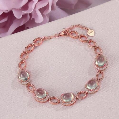 Fine Jewelry Bracelets For Women Solid 925 Silver Prehnite Natural Oval Green Gemstone Charm Bracelet Vintage Top Quality CCB001