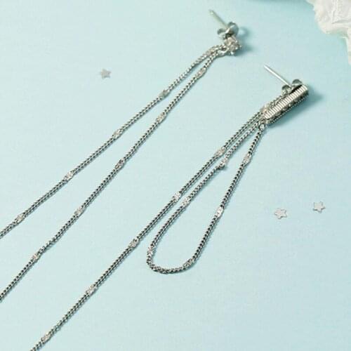 KOFSAC 2021 Stud Earrings 925 Sterling Silver Women Jewelry Asymmetry Zircon Long Tassel Earring Trendy Lady Party Accessories