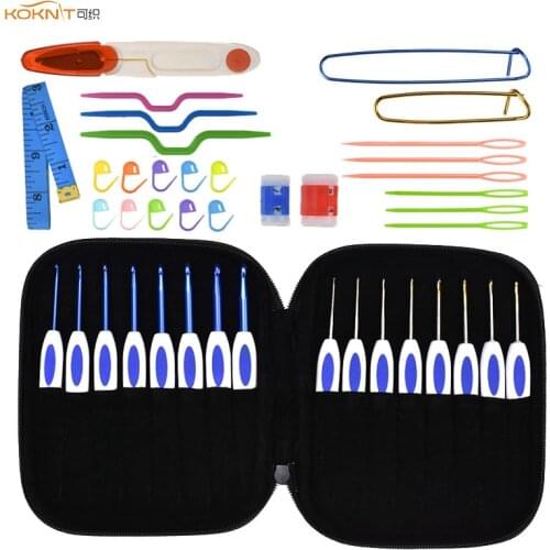 KOKNIT Knitting Needles Hooks Set Mix 16pcs 1.0-6.0mm Aluminum Crochet Hooks Needles Knit DIY Craft Tool Accessories With Bag