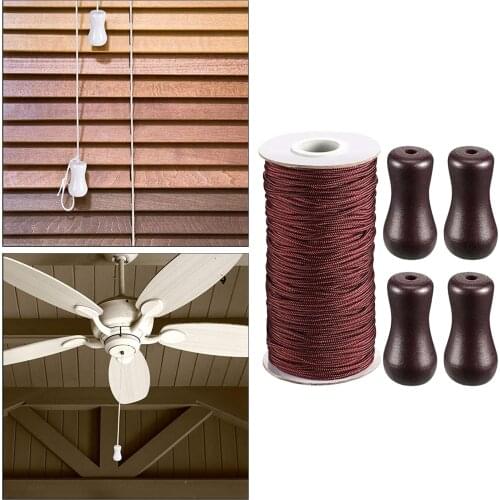 Brown Braided Lift Shade Cord 55 Yards/Roll with 4 Pieces Brown Wood Pendant for Aluminum Blind Shade Gardening Plant Crafts