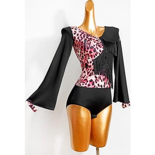 Latin Dance Costume Female Ballroom Dance Tops Fringe Long SLeeves Latin Dance Practice Shirt Samba Tap Dancing Bodysuit VDB2714