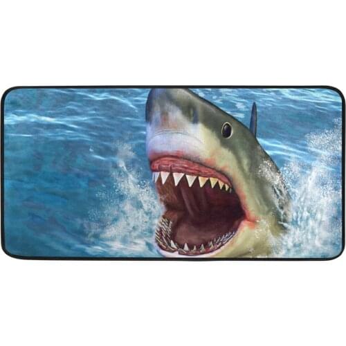 3D Shark Print Kitchen Mat Room Carpet Washable Durable Home Hallway Entrance Doormat Non-Slip Water Absorption Floor Mat Rug