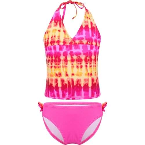 8-16 Years Teenager Girls Swimsuit Kids Swimwear Tie Dye Big Girl Bikini Set Halter Top Bathing Suit Children Girl Swim Wear