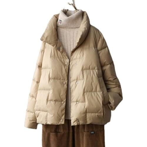 Lightweight Short Down Jackets Fashion Stand Collar Women 90% White Duck Down Coats Winter Warm Female Parkas