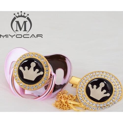 MIYOCAR 7 colors crown lovely beautiful Gold bling pacifier and pacifier clip BPA free dummy bling unique design GCR