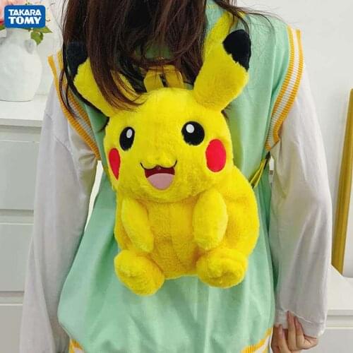 Takara Tomy Pokemon Kawaii School Bag Anime Peripheral Cute Pikachu Plush Cartoon Backpack Girl Heart Holiday Gift for Friends