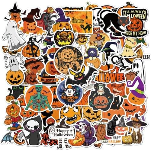 50PCS Cute Halloween Pumpkin Stickers Car Skateboard Phone Guitar Laptop Bicycle Waterproof Cartoon Sticker Decal Toy for Kids
