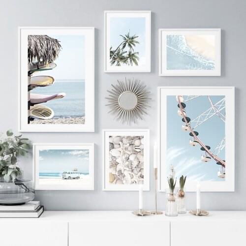 Sun Sea Beach Van Palm Shell Ferris Wheel Wall Art Canvas Painting Nordic Posters And Prints Wall Pictures For Living Room Decor