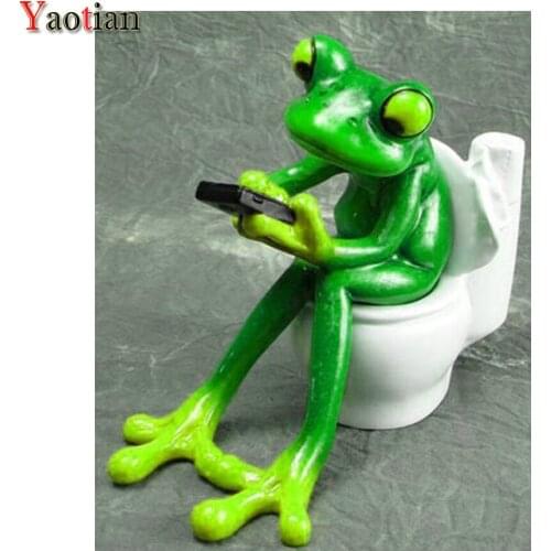 New arrival 5d diamond painting Frog do the toilet to play the phone diy cross stitch diamond embroidery set needlework WC Decor