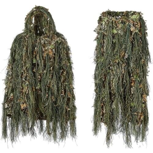 Ghillie Suit Hunting Woodland 3D Bionic Leaf Disguise Uniform Cs Camouflage Suits Set Jungle Train Hunting Cloth