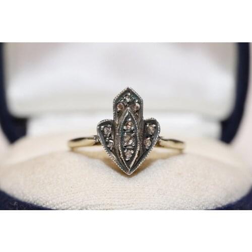 Old Original Vintage 18k Gold Natural Rose Cut Diamond Decorated Pretty Ring