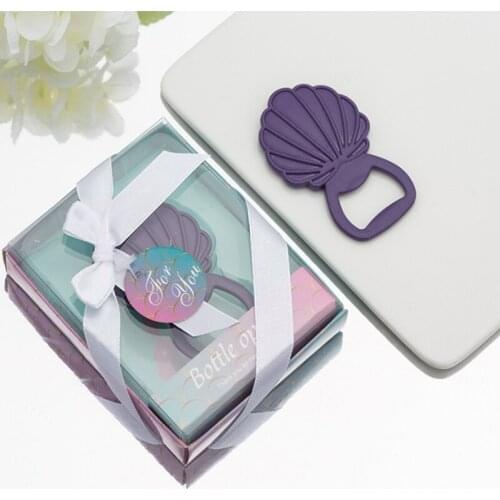 50pcs Purple Scallops Bottle Opener For Party Wedding favors gift Sea shell Beer cap Openers with Retail box