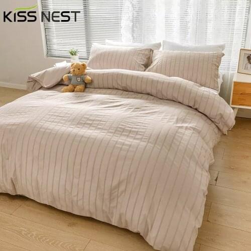 Simple Luxury Pure Color Seersucker Fabric 2-3 Sets Of Comforter Bedding Set,Nordic Bed Cover 150,Duvet Cover 200x200For Bedroom
