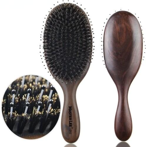 Natural Boar Bristle Hairbrush Massage Comb Anti-static Hair Scalp Paddle Brush Beech Wooden Handle Hair Brush Styling Tool