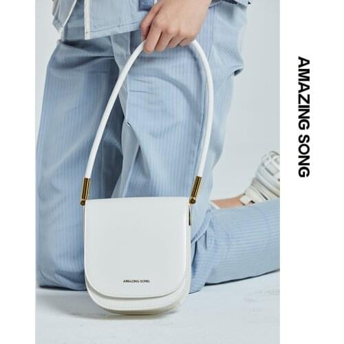 Amazing Song Anna One-Shoulder Saddle Bag 2021 New Female Simple Cowhide Underarm AS Bag Macaron