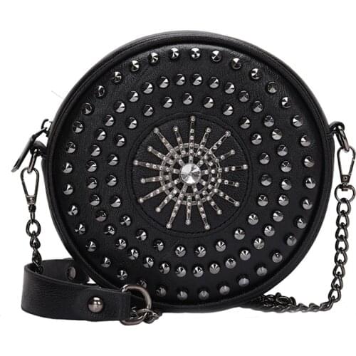Punk Style PU Leather Rivet Crossbody Bags For Women 2019 Chain Small Purses and Handbags Ladies Black Shoulder Messenger Bag